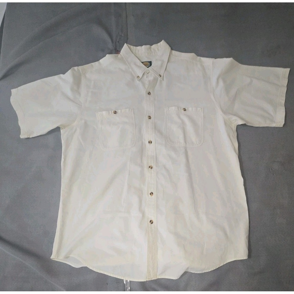 Cabelas Shirt Men's 2XL Long Sleeve White Beige Button Up Flannel Cotton